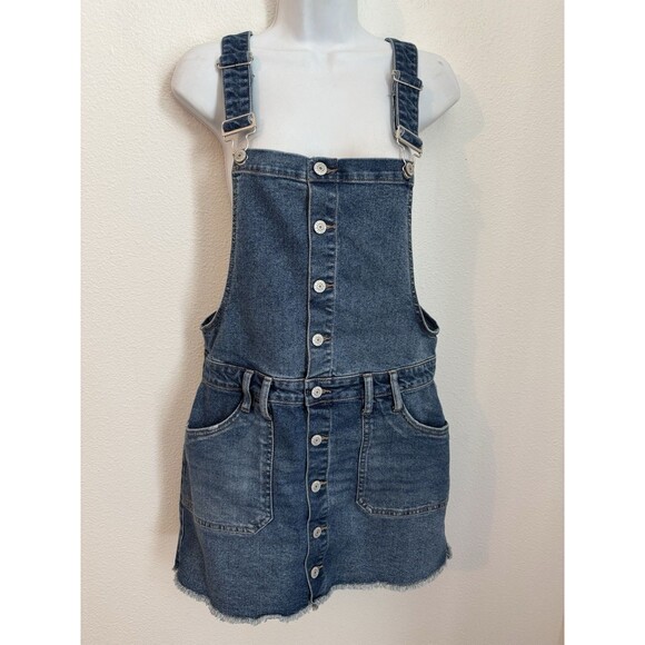 Arizona Jean Co. Youth Denim Jumper Romper Dress Boho Western Preppy Sz Large - Picture 1 of 5